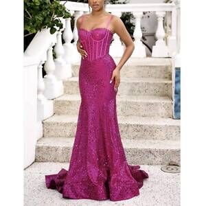 NEW PORTIA&SCARLETT corset beaded gown in hot pink